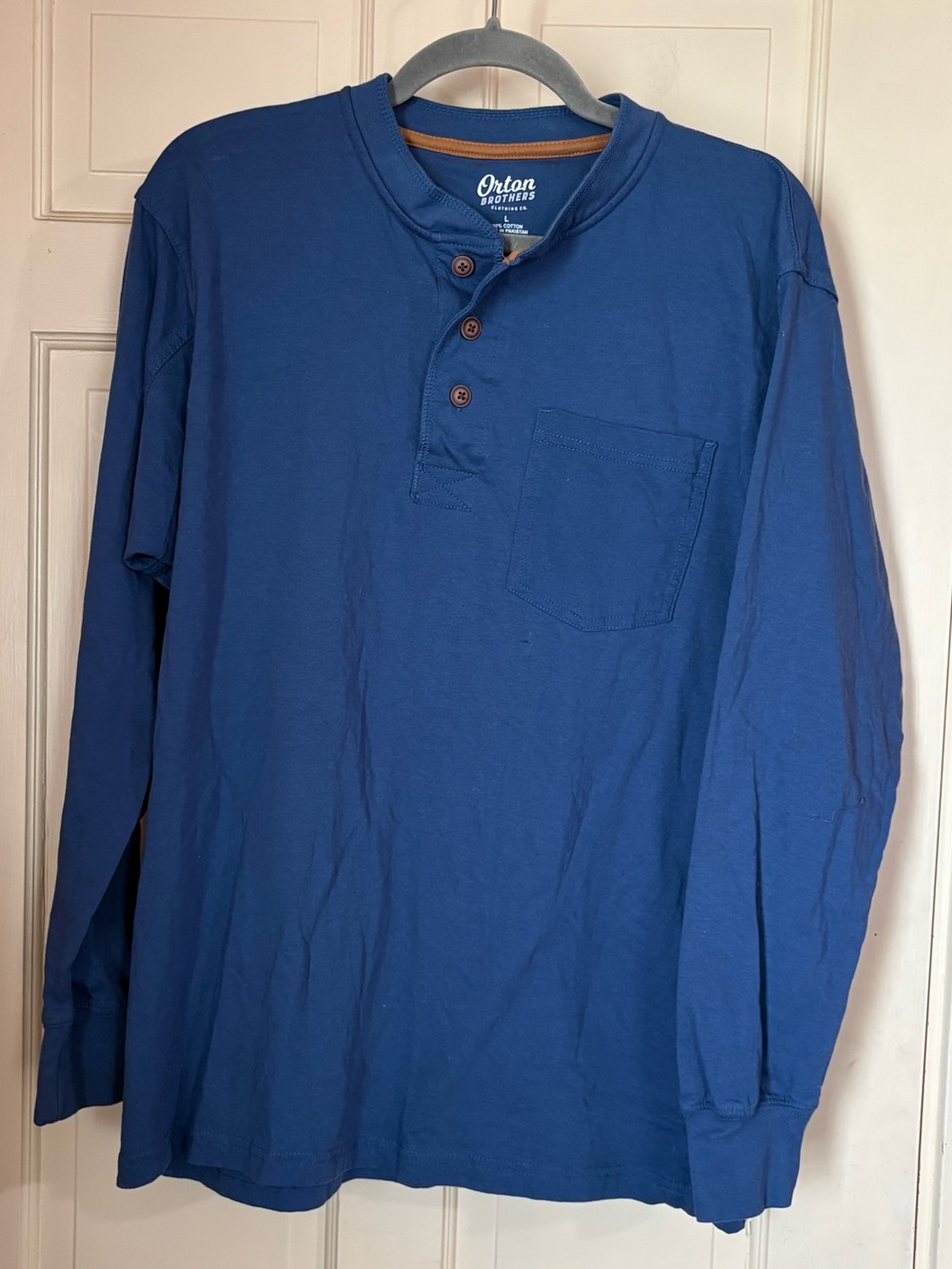 Orton Brothers Men’s Long Sleeve Henley Blue Size Large Outdoor Casual